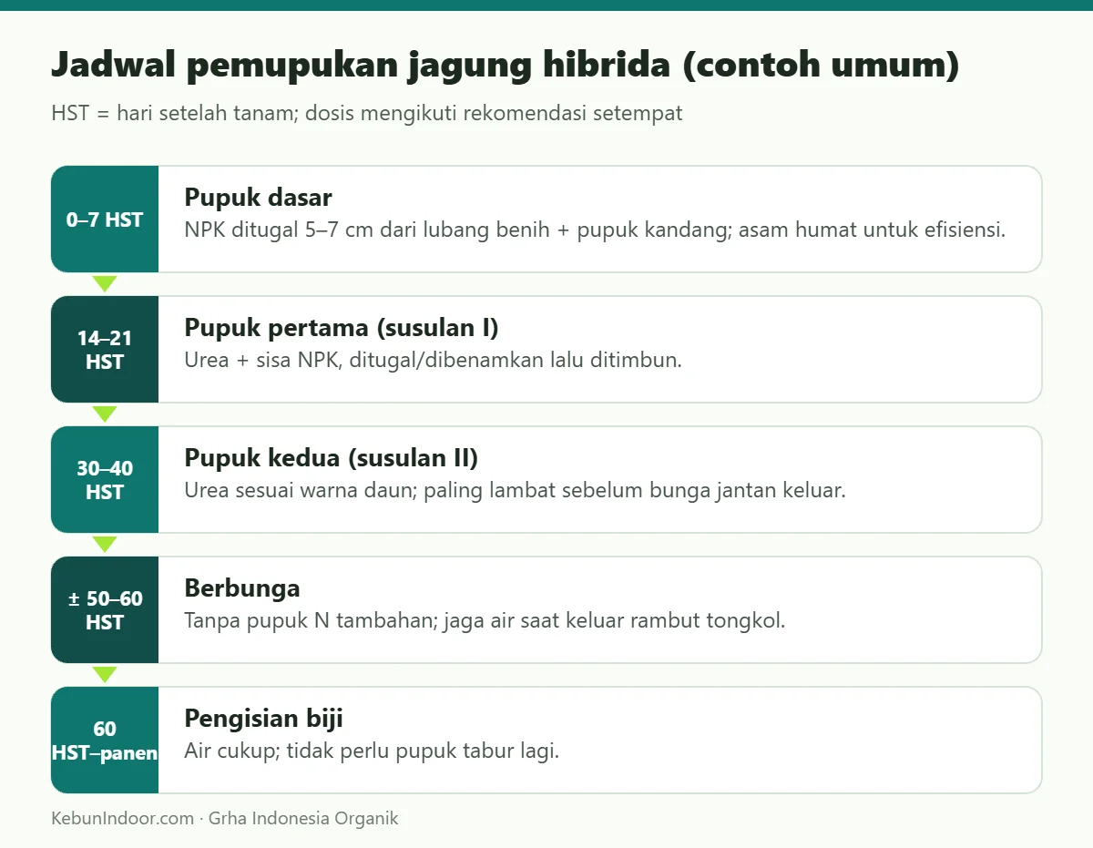 Jadwal pemupukan jagung hibrida (contoh umum)