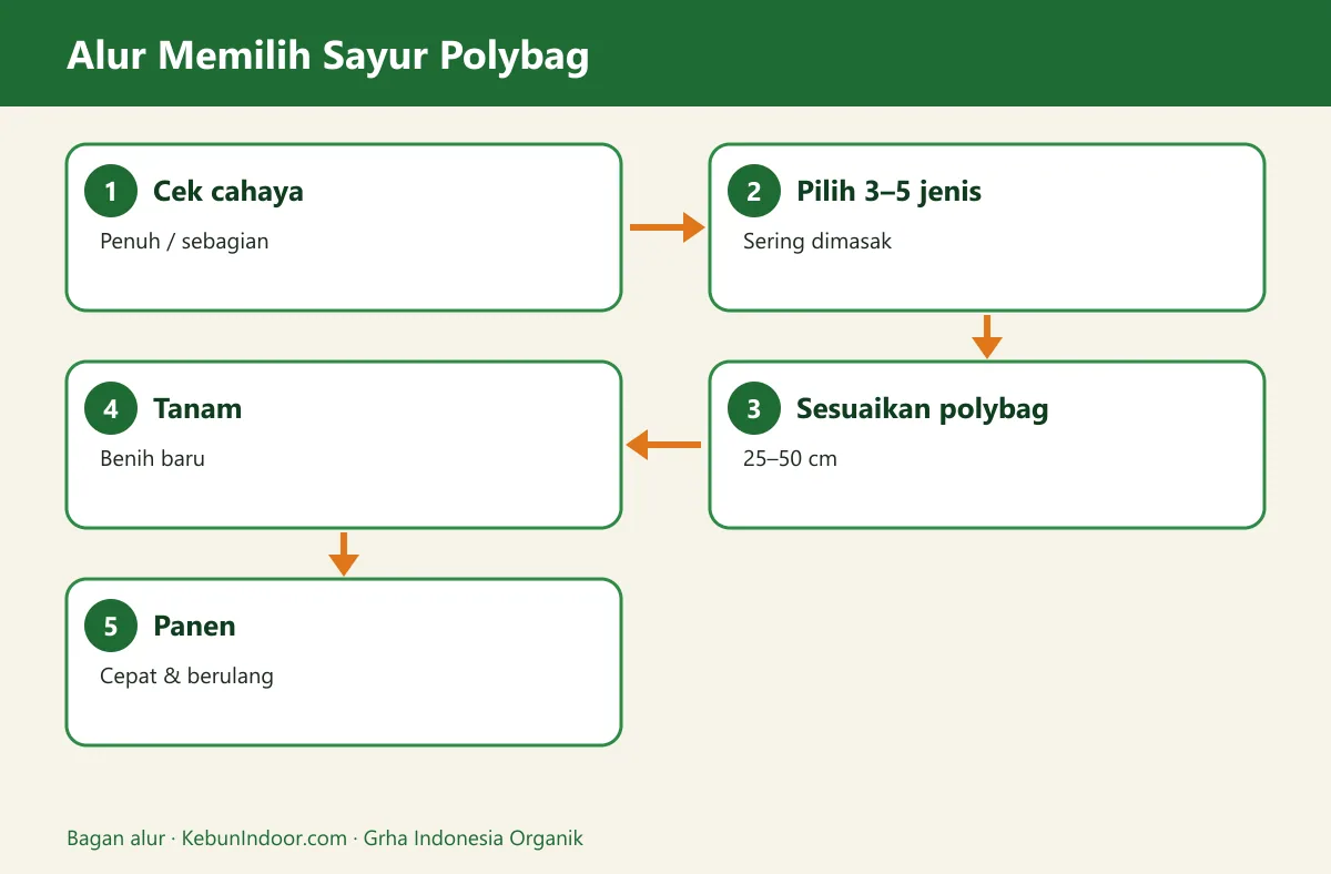 Bagan alur sayuran yang mudah ditanam di polybag