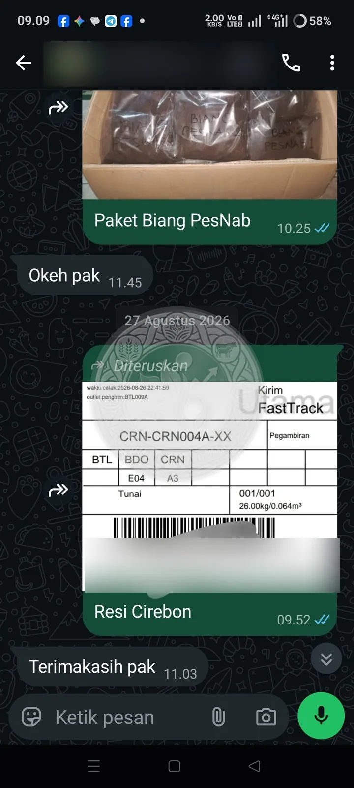 Testimoni Grha Indonesia Organik: resi kiriman pupuk ke cirebon
