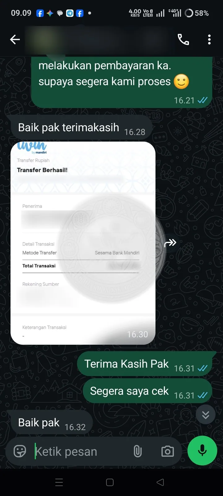 Testimoni Grha Indonesia Organik: bukti transfer order pupuk