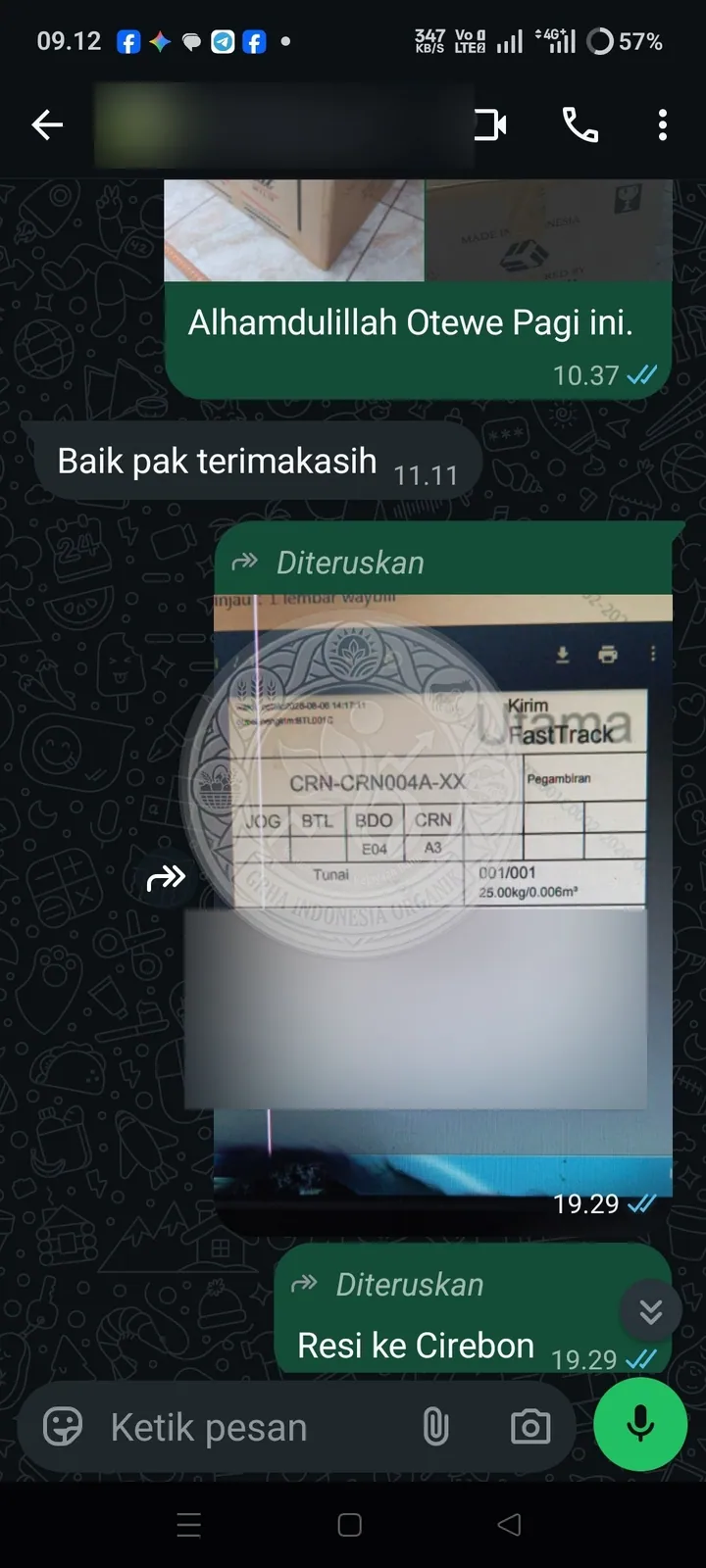 Testimoni Grha Indonesia Organik: resi kiriman pupuk ke cirebon