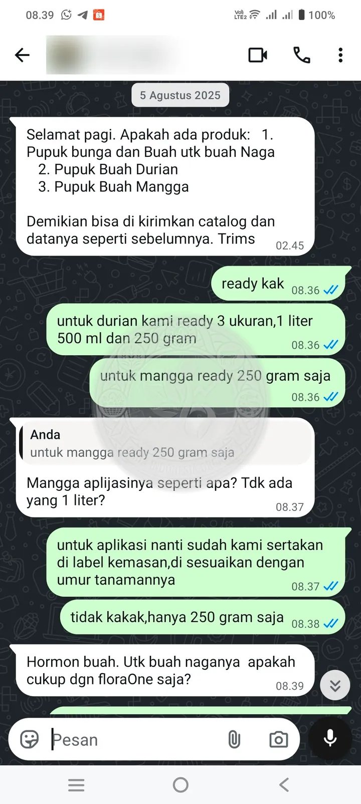 Testimoni Grha Indonesia Organik: konsultasi pelanggan seputar pupuk buah via whatsapp